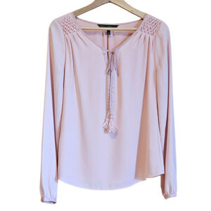 White House Black Market Smocked Peasant Blouse Pastel Pink Women's 2